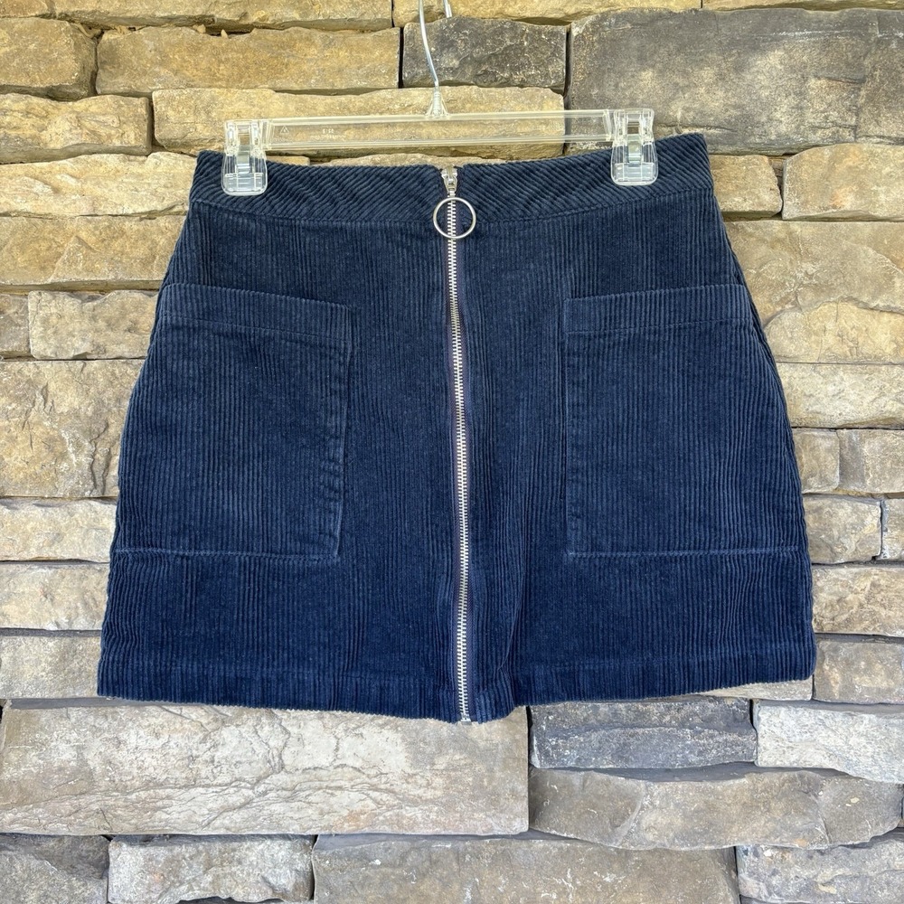 Blue Rain Francesca's Corduroy Zip Navy Mini Skirt Size Medium Fall‎ Winter